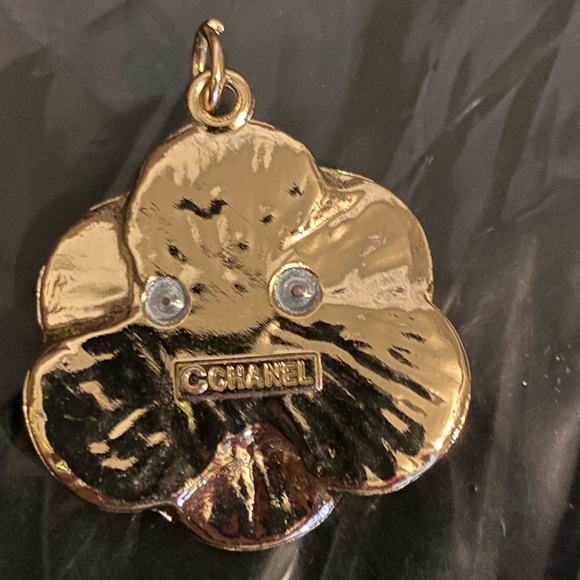 CHANEL Vintage Zipper Pull Button Charm Gold Tone Yellow Camellia Flower 30mm - Picture 4 of 6